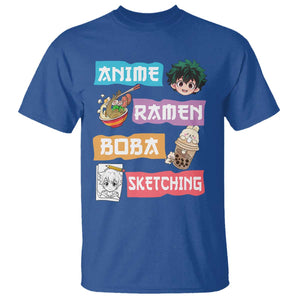 Anime Ramen Boba Sketching T Shirt Kawaii Otaku Anime Manga Japanese Pop Culture Cute Graphic TS02 Royal Blue Print Your Wear
