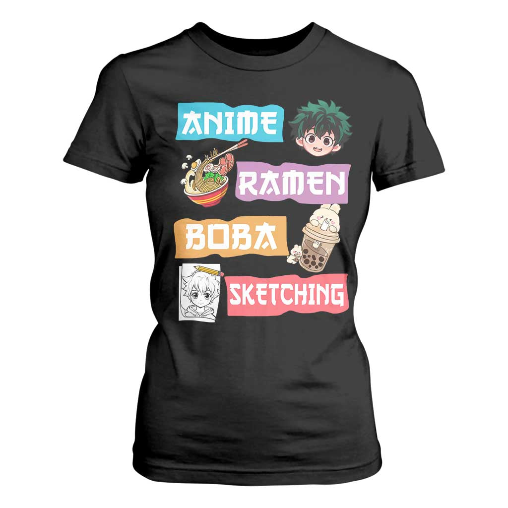 Anime Ramen Boba Sketching T Shirt For Women Kawaii Otaku Anime Manga Japanese Pop Culture Cute Graphic TS02 Black Print Your Wear