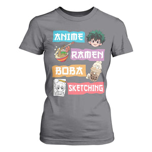 Anime Ramen Boba Sketching T Shirt For Women Kawaii Otaku Anime Manga Japanese Pop Culture Cute Graphic TS02 Charcoal Print Your Wear