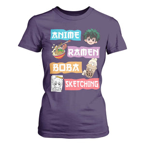 Anime Ramen Boba Sketching T Shirt For Women Kawaii Otaku Anime Manga Japanese Pop Culture Cute Graphic TS02 Purple Print Your Wear