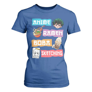 Anime Ramen Boba Sketching T Shirt For Women Kawaii Otaku Anime Manga Japanese Pop Culture Cute Graphic TS02 Royal Blue Print Your Wear