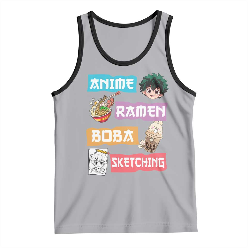 Anime Ramen Boba Sketching Tank Top Kawaii Otaku Anime Manga Japanese Pop Culture Cute Graphic TS02 Athletic Heather Black Print Your Wear