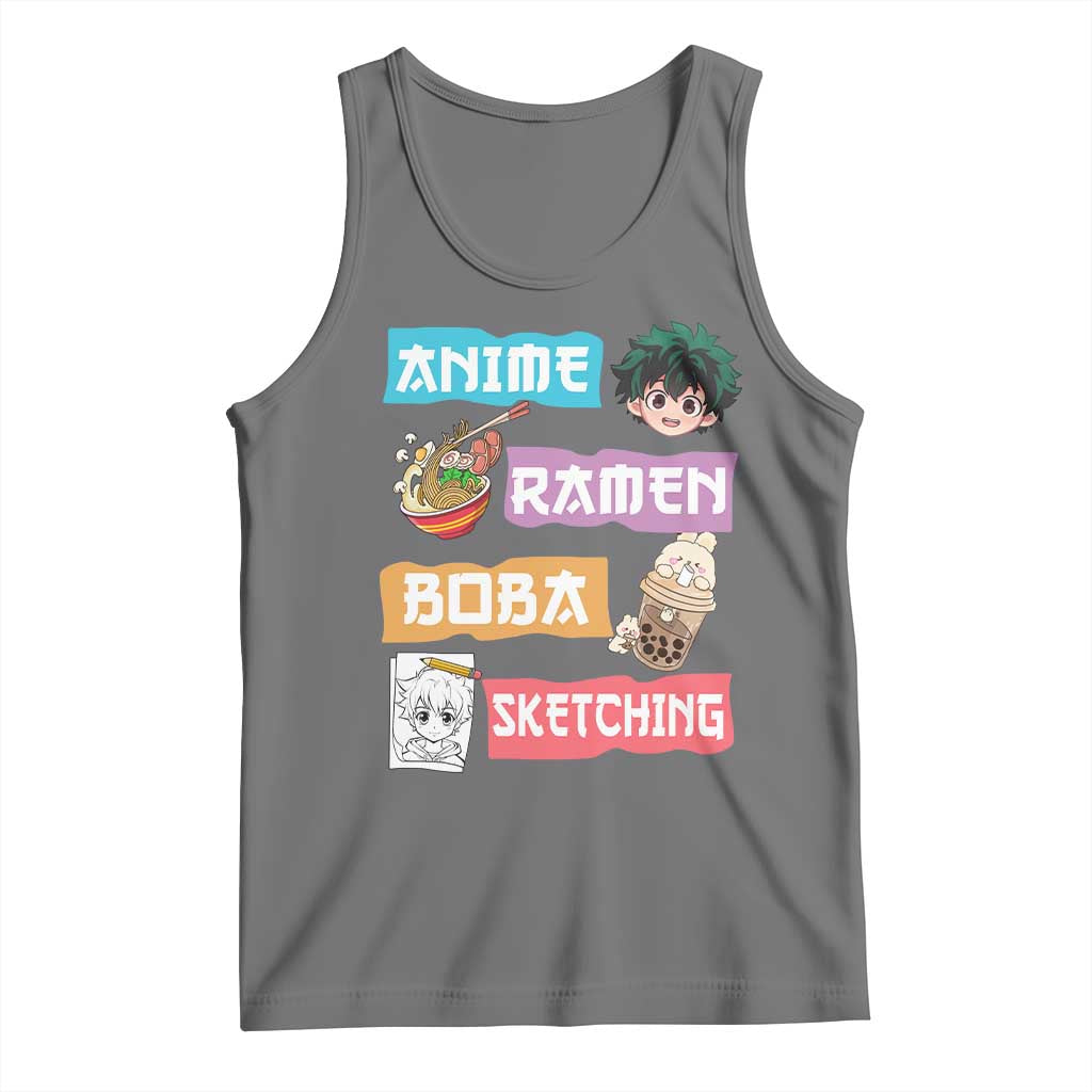Anime Ramen Boba Sketching Tank Top Kawaii Otaku Anime Manga Japanese Pop Culture Cute Graphic TS02 Black Heather Print Your Wear