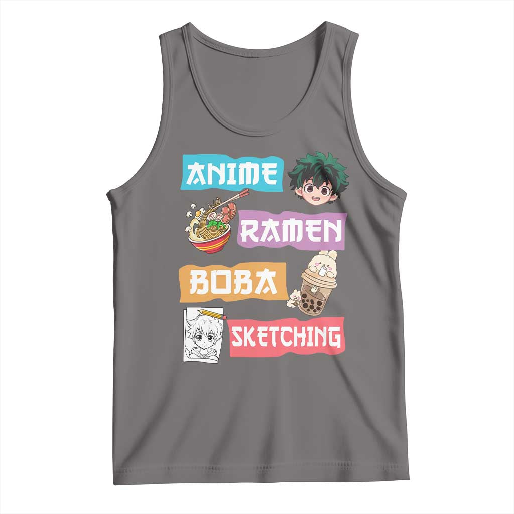 Anime Ramen Boba Sketching Tank Top Kawaii Otaku Anime Manga Japanese Pop Culture Cute Graphic TS02 Deep Heather Print Your Wear