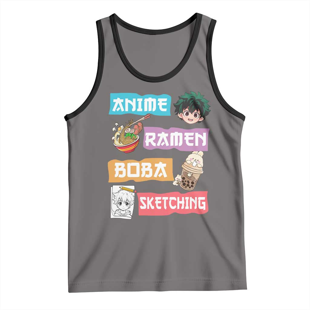 Anime Ramen Boba Sketching Tank Top Kawaii Otaku Anime Manga Japanese Pop Culture Cute Graphic TS02 Deep Heather Black Print Your Wear