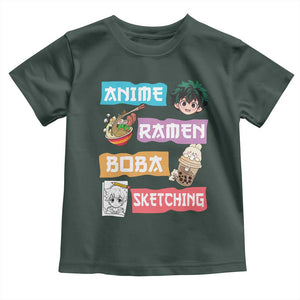 Anime Ramen Boba Sketching Toddler T Shirt Kawaii Otaku Anime Manga Japanese Pop Culture Cute Graphic TS02 Dark Forest Green Print Your Wear