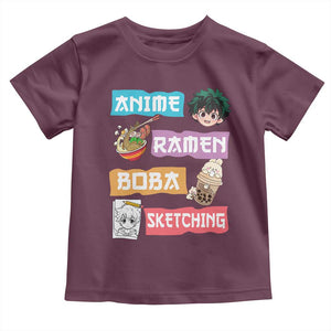 Anime Ramen Boba Sketching Toddler T Shirt Kawaii Otaku Anime Manga Japanese Pop Culture Cute Graphic TS02 Maroon Print Your Wear