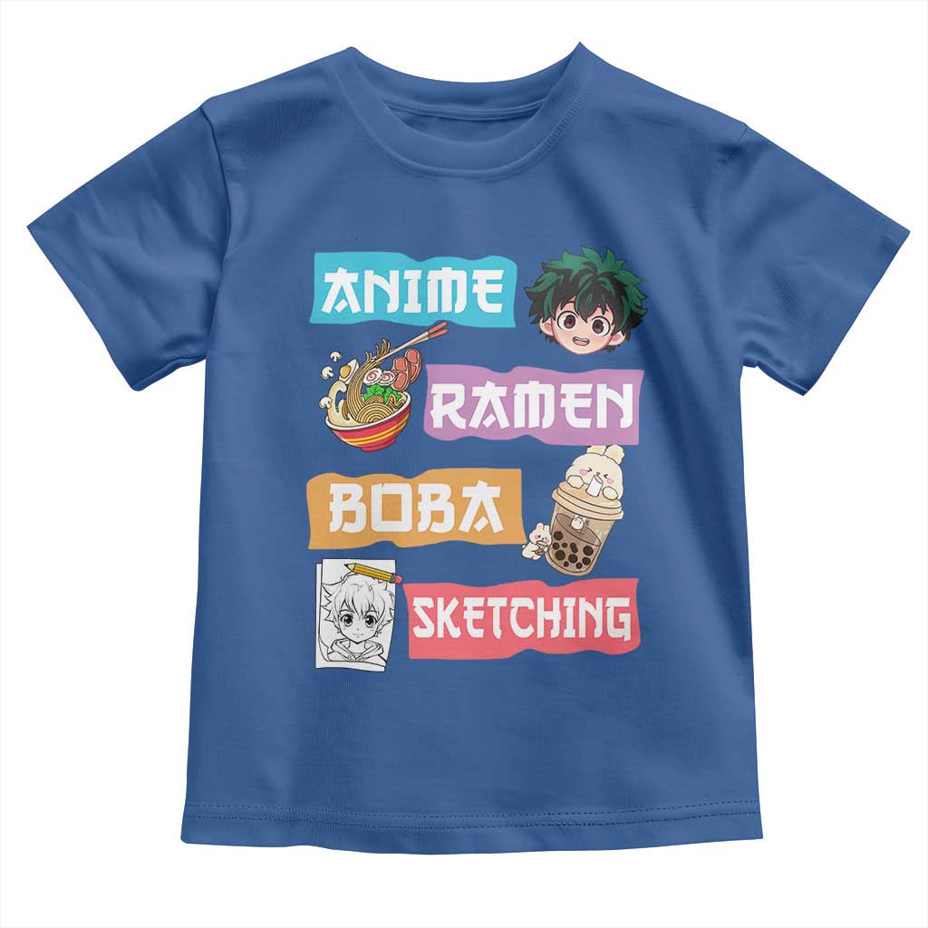 Anime Ramen Boba Sketching Toddler T Shirt Kawaii Otaku Anime Manga Japanese Pop Culture Cute Graphic TS02 Royal Blue Print Your Wear