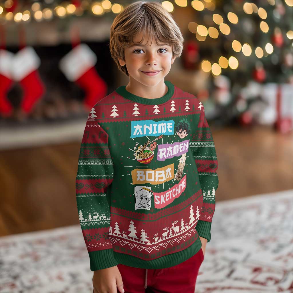 Anime Ramen Boba Sketching Ugly Christmas Sweater Kawaii Otaku Anime Manga Japanese Pop Culture Cute Graphic TS02 Christmas Print Your Wear