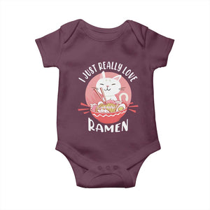 Funny Kawaii Cat Ramen Japanese Baby Onesie I Just Really Love Ramen Otaku Manga Cute Graphic TS02 Maroon Print Your Wear