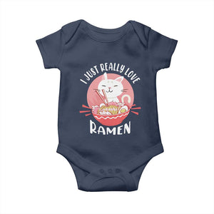Funny Kawaii Cat Ramen Japanese Baby Onesie I Just Really Love Ramen Otaku Manga Cute Graphic TS02 Navy Print Your Wear