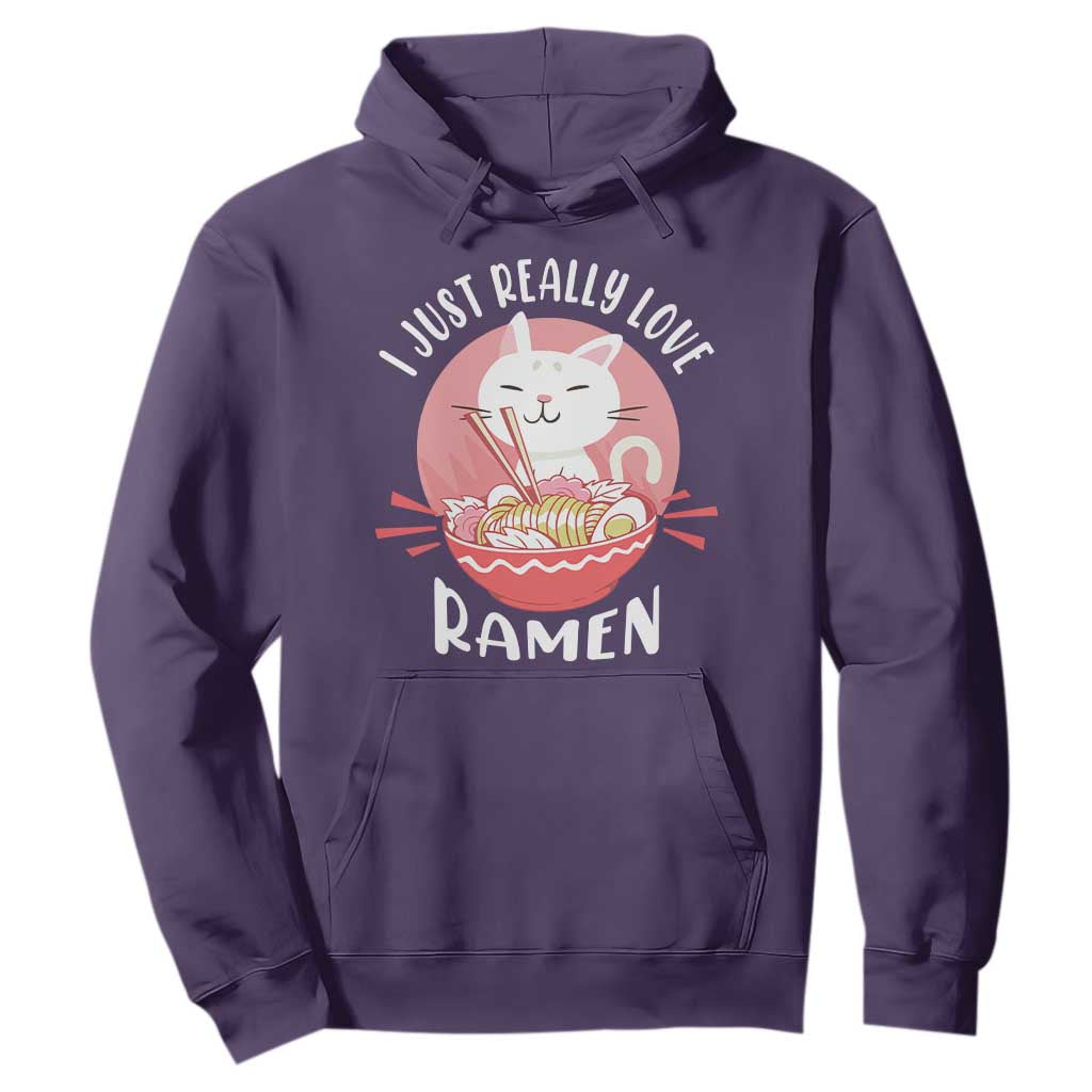 Funny Kawaii Cat Ramen Japanese Hoodie I Just Really Love Ramen Otaku Manga Cute Graphic TS02 Purple Print Your Wear