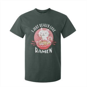 Funny Kawaii Cat Ramen Japanese T Shirt For Kid I Just Really Love Ramen Otaku Manga Cute Graphic TS02 Dark Forest Green Print Your Wear