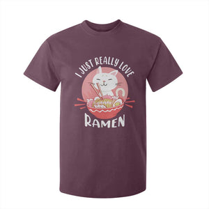 Funny Kawaii Cat Ramen Japanese T Shirt For Kid I Just Really Love Ramen Otaku Manga Cute Graphic TS02 Maroon Print Your Wear