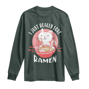 Funny Kawaii Cat Ramen Japanese Long Sleeve Shirt I Just Really Love Ramen Otaku Manga Cute Graphic TS02 Dark Forest Green Print Your Wear