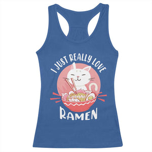 Funny Kawaii Cat Ramen Japanese Racerback Tank Top I Just Really Love Ramen Otaku Manga Cute Graphic TS02 Royal Blue Print Your Wear