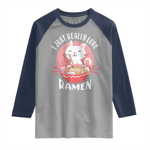 Funny Kawaii Cat Ramen Japanese Raglan Shirt I Just Really Love Ramen Otaku Manga Cute Graphic TS02 Sport Gray Navy Print Your Wear