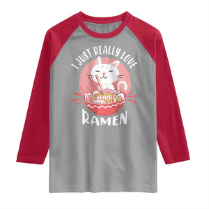 Funny Kawaii Cat Ramen Japanese Raglan Shirt I Just Really Love Ramen Otaku Manga Cute Graphic TS02 Sport Gray Red Print Your Wear