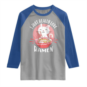 Funny Kawaii Cat Ramen Japanese Raglan Shirt I Just Really Love Ramen Otaku Manga Cute Graphic TS02 Sport Gray Royal Print Your Wear