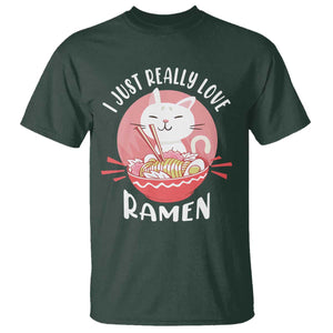 Funny Kawaii Cat Ramen Japanese T Shirt I Just Really Love Ramen Otaku Manga Cute Graphic TS02 Dark Forest Green Print Your Wear