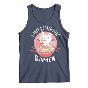 Funny Kawaii Cat Ramen Japanese Tank Top I Just Really Love Ramen Otaku Manga Cute Graphic TS02 Navy Print Your Wear