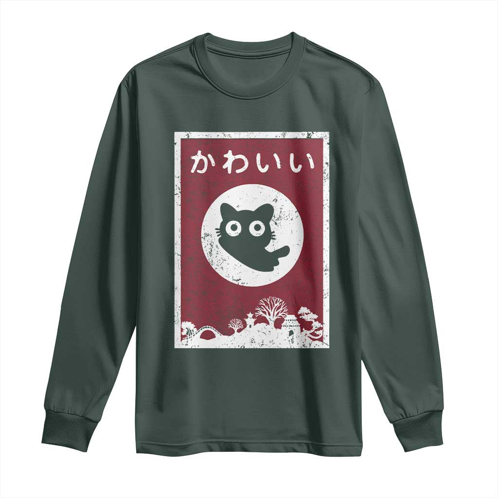 Japanese Kawaii Cat Long Sleeve Shirt Anime Otaku Manga Japan Lover TS02 Dark Forest Green Print Your Wear