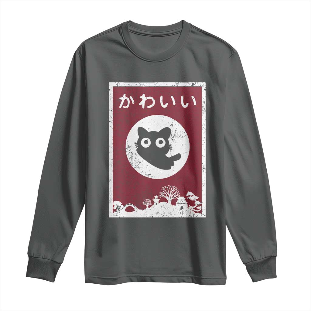 Japanese Kawaii Cat Long Sleeve Shirt Anime Otaku Manga Japan Lover TS02 Dark Heather Print Your Wear