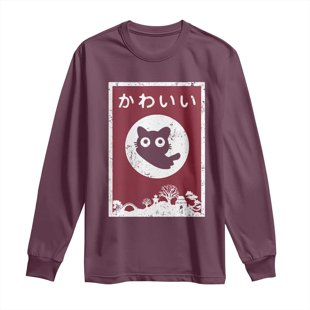 Japanese Kawaii Cat Long Sleeve Shirt Anime Otaku Manga Japan Lover TS02 Maroon Print Your Wear
