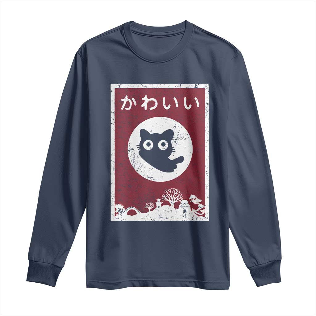 Japanese Kawaii Cat Long Sleeve Shirt Anime Otaku Manga Japan Lover TS02 Navy Print Your Wear