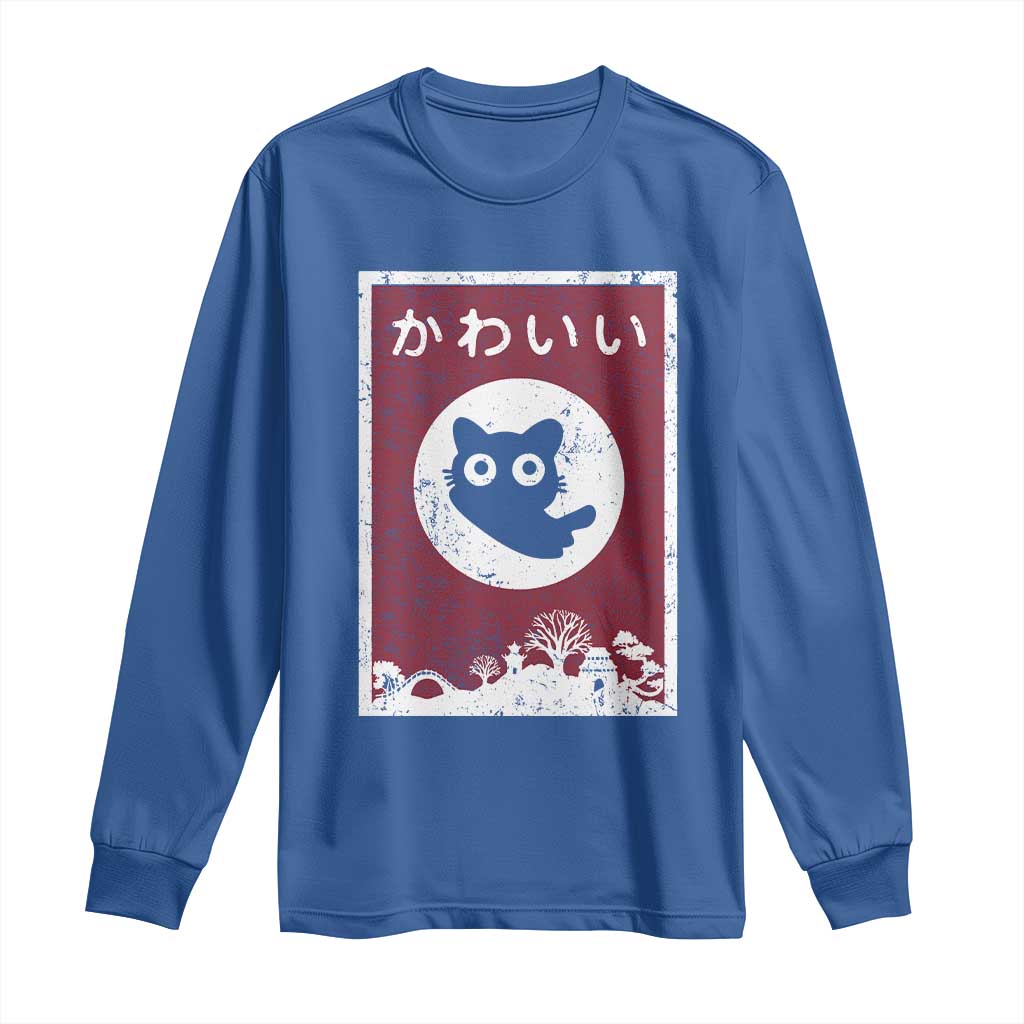 Japanese Kawaii Cat Long Sleeve Shirt Anime Otaku Manga Japan Lover TS02 Royal Blue Print Your Wear