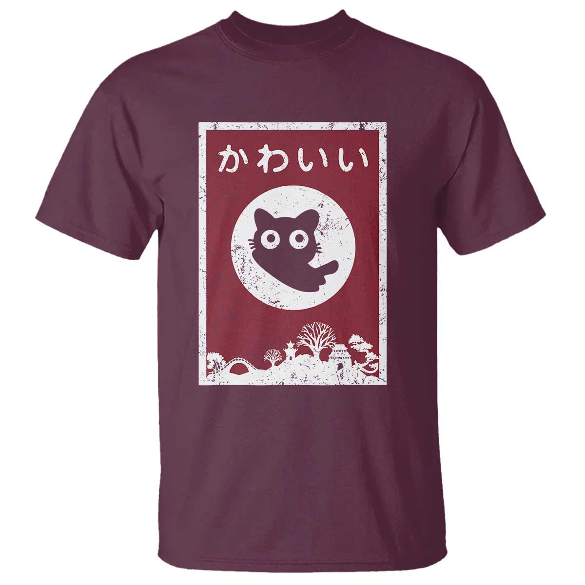 Japanese Kawaii Cat T Shirt Anime Otaku Manga Japan Lover TS02 Maroon Print Your Wear