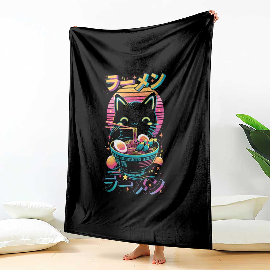 Retro Kawaii Ramen Cat Graphic Throw Blanket Cute Anime Japanese Japan Inspo TS02 Print Your Wear