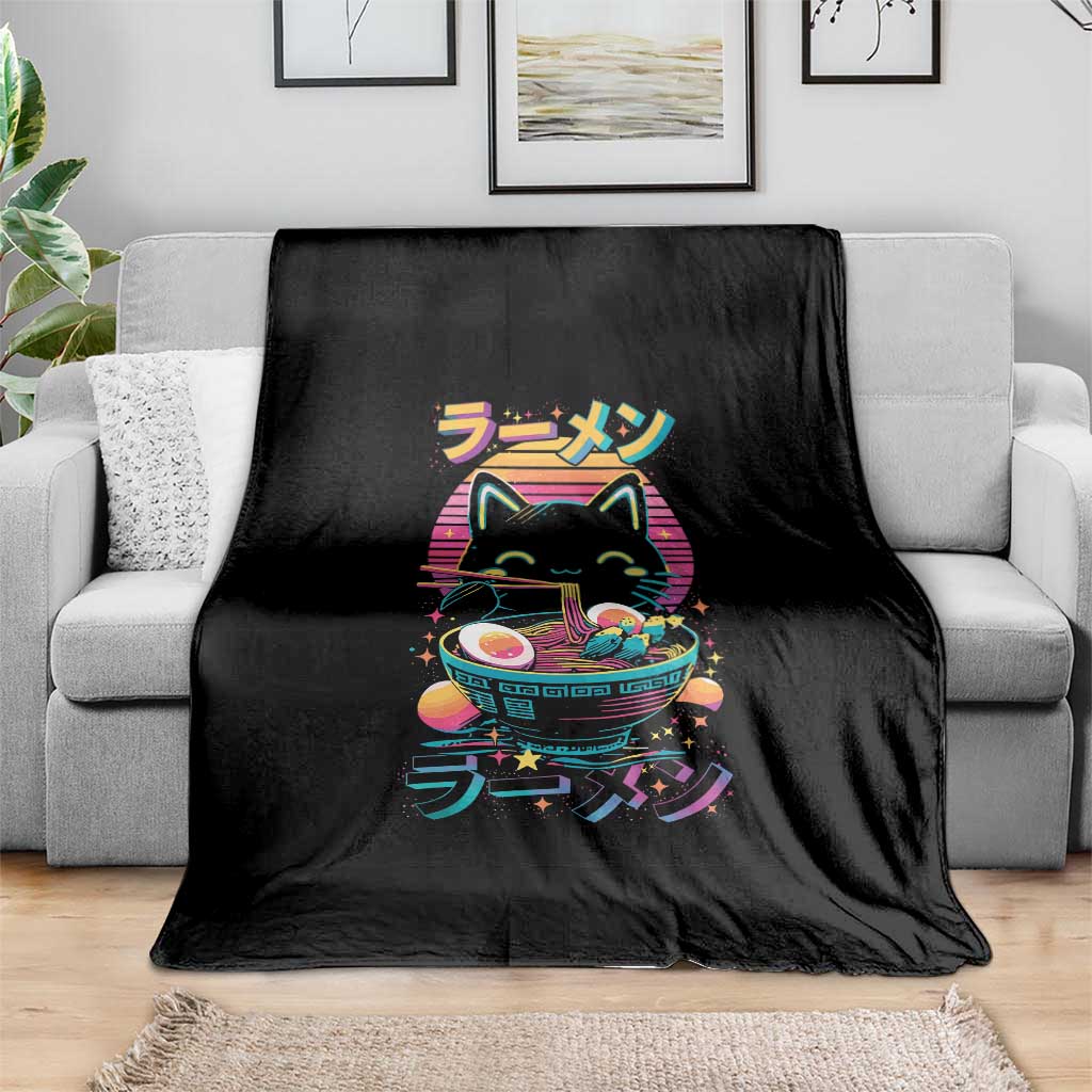 Retro Kawaii Ramen Cat Graphic Throw Blanket Cute Anime Japanese Japan Inspo TS02 Print Your Wear
