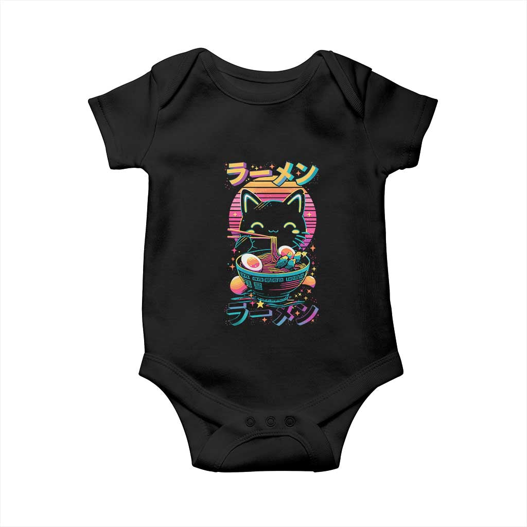 Retro Kawaii Ramen Cat Graphic Baby Onesie Cute Anime Japanese Japan Inspo TS02 Black Print Your Wear