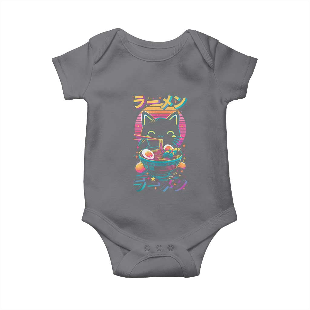 Retro Kawaii Ramen Cat Graphic Baby Onesie Cute Anime Japanese Japan Inspo TS02 Charcoal Print Your Wear