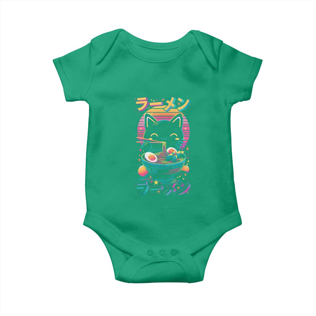 Retro Kawaii Ramen Cat Graphic Baby Onesie Cute Anime Japanese Japan Inspo TS02 Irish Green Print Your Wear