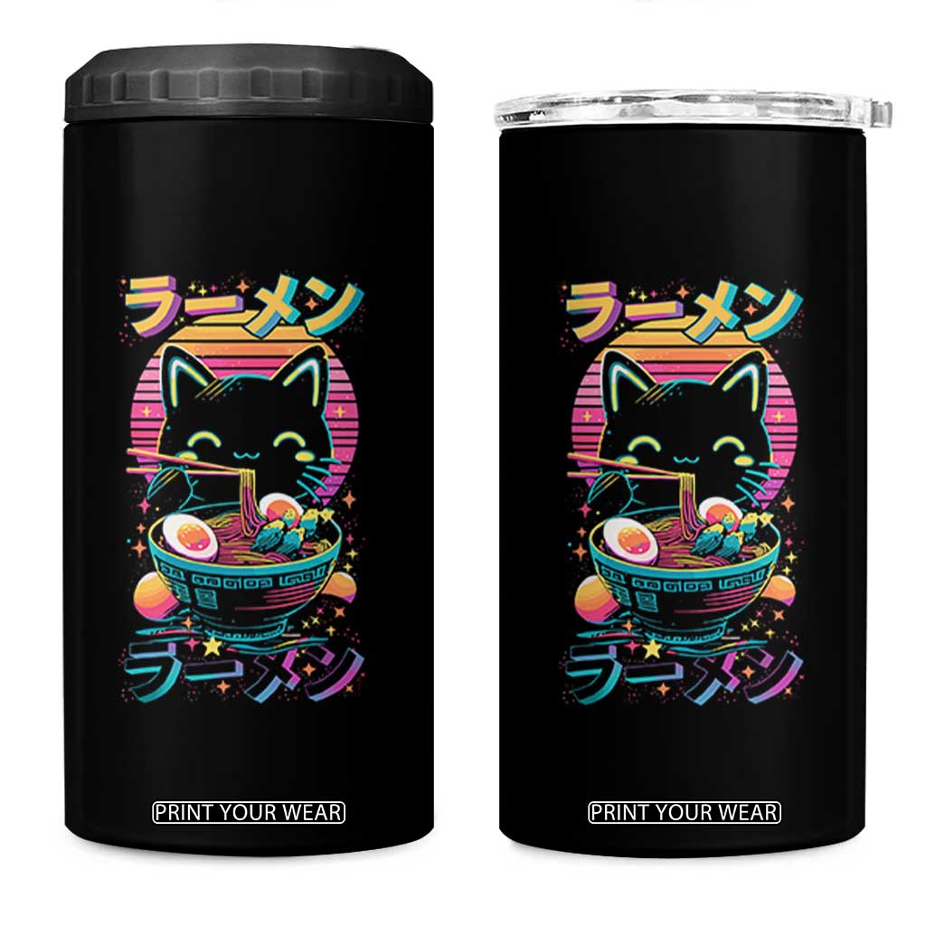 Retro Kawaii Ramen Cat Graphic 4 in 1 Can Cooler Tumbler Cute Anime Japanese Japan Inspo TS02 One Size: 16 oz Black Print Your Wear