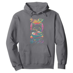 Retro Kawaii Ramen Cat Graphic Hoodie Cute Anime Japanese Japan Inspo TS02 Charcoal Print Your Wear
