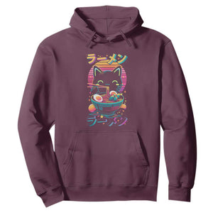 Retro Kawaii Ramen Cat Graphic Hoodie Cute Anime Japanese Japan Inspo TS02 Maroon Print Your Wear