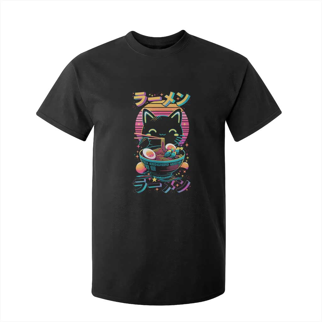 Retro Kawaii Ramen Cat Graphic T Shirt For Kid Cute Anime Japanese Japan Inspo TS02 Black Print Your Wear