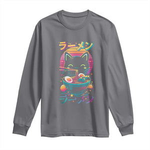 Retro Kawaii Ramen Cat Graphic Long Sleeve Shirt Cute Anime Japanese Japan Inspo TS02 Charcoal Print Your Wear