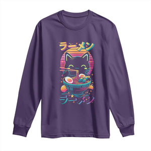 Retro Kawaii Ramen Cat Graphic Long Sleeve Shirt Cute Anime Japanese Japan Inspo TS02 Purple Print Your Wear