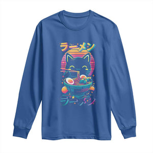 Retro Kawaii Ramen Cat Graphic Long Sleeve Shirt Cute Anime Japanese Japan Inspo TS02 Royal Blue Print Your Wear