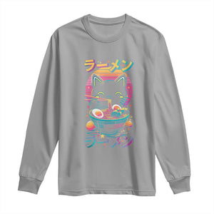 Retro Kawaii Ramen Cat Graphic Long Sleeve Shirt Cute Anime Japanese Japan Inspo TS02 Sport Gray Print Your Wear