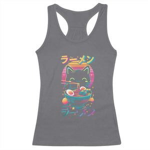 Retro Kawaii Ramen Cat Graphic Racerback Tank Top Cute Anime Japanese Japan Inspo TS02 Charcoal Print Your Wear
