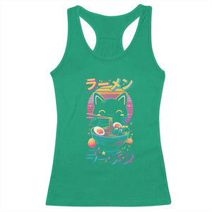 Retro Kawaii Ramen Cat Graphic Racerback Tank Top Cute Anime Japanese Japan Inspo TS02 Irish Green Print Your Wear