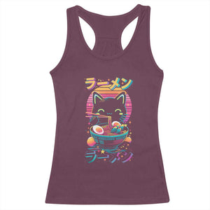 Retro Kawaii Ramen Cat Graphic Racerback Tank Top Cute Anime Japanese Japan Inspo TS02 Maroon Print Your Wear