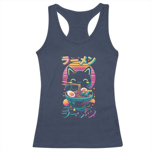 Retro Kawaii Ramen Cat Graphic Racerback Tank Top Cute Anime Japanese Japan Inspo TS02 Navy Print Your Wear