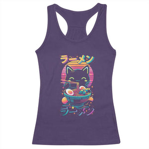 Retro Kawaii Ramen Cat Graphic Racerback Tank Top Cute Anime Japanese Japan Inspo TS02 Purple Print Your Wear