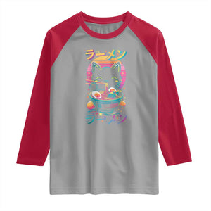 Retro Kawaii Ramen Cat Graphic Raglan Shirt Cute Anime Japanese Japan Inspo TS02 Sport Gray Red Print Your Wear